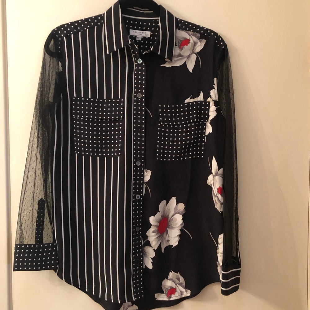 Black, white and red floral Equipment button up